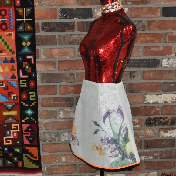 Mustard Seed Anthropologie STRUCTURED A-LINE WHITE MINI SKIRT Floral Botanical S - Picture 4 of 4